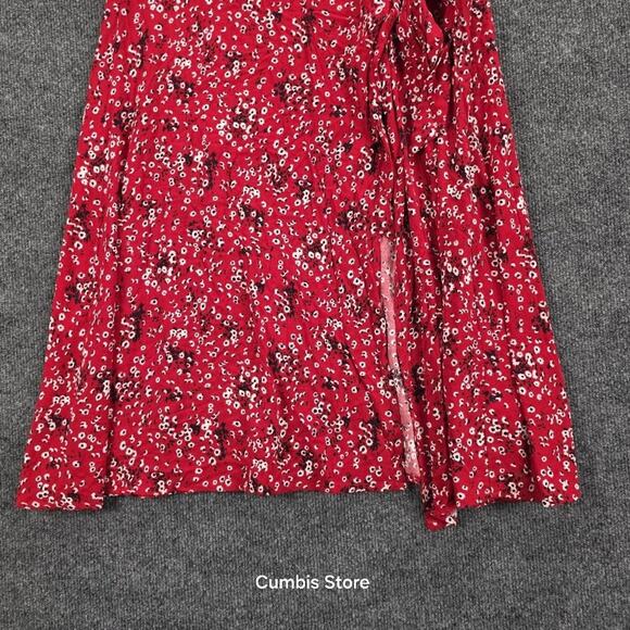 Universal Thread Wrap Dress Womens Large Red Floral Tie Waist Sleeveless V Neck - Picture 13 of 16